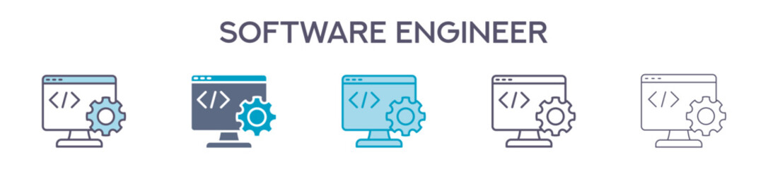 Software Engineer Element For Design Graphic - Multi Styles. Vector Illustration Of Two Colored And Black. Multiple Icons Designs Can Be Used For Mobile, Ui, Web 