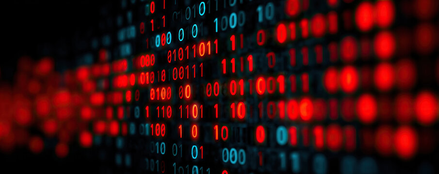 Futuristic binary code background for data transmission and cybersecurity concepts