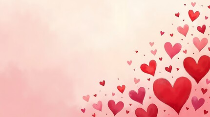 Red Hearts Falling on Soft Pink Background