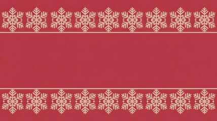 Festive red background featuring decorative borders with elegant beige snowflake patterns creating a joyful winter holiday design ideal for Christmas celebratio