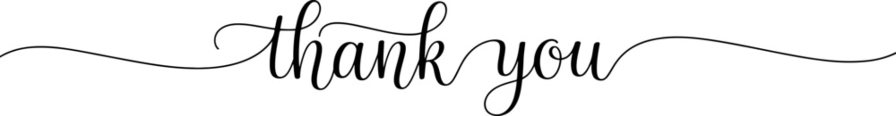 Elegant Thank You Calligraphy Lettering with Decorative Swashes and Horizontal Lines