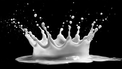 White milk splash crown frozen in motion on a black background.