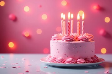 Elegant pink birthday cake, sparkling lights backdrop , background, event