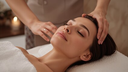 Woman Receives Head Massage at Wellness Center in a Relaxing Setting During Daytime