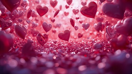 Red Hearts Float in a Bright Background During a Festive Celebration or Decoration