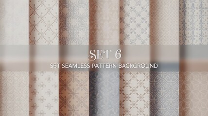 A diverse collection of elegant seamless patterns in subtle muted tones perfect for various decorative backgrounds and textile designs