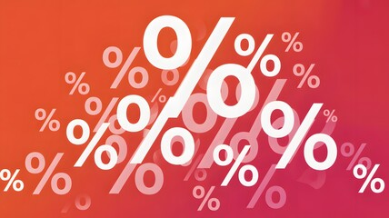 Dynamic white percentage symbols on a vibrant red orange gradient background representing sales discounts and financial rates in an energetic graphical composit