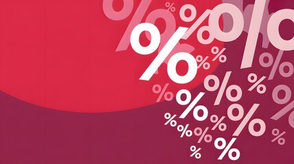 Dynamic graphic featuring numerous percent signs of varying sizes and opacities scattering across a two tone red gradient abstract background