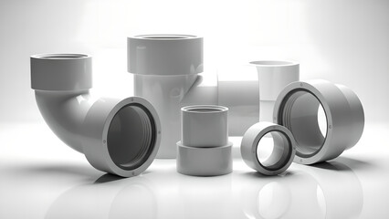 PVC Pipes Plumbing Fittings Plastic Connectors Isolated On White