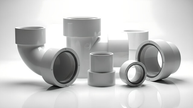 PVC Pipes Plumbing Fittings Plastic Connectors Isolated On White