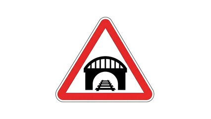 Railway tunnel ahead warning sign with red triangle