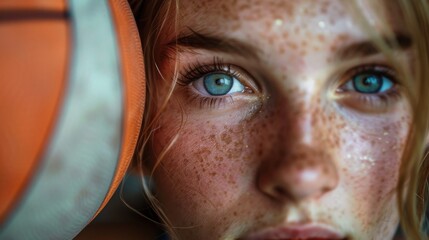intense close-up of female player eyes locked on ball before smash