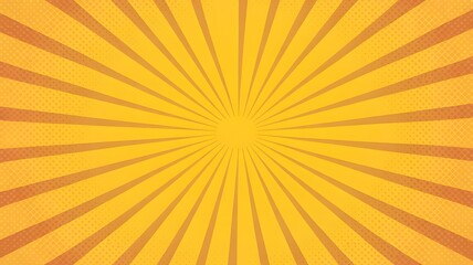 Bright yellow and orange comic pop art sunburst background with halftone dots creating an energetic and vibrant retro graphic design