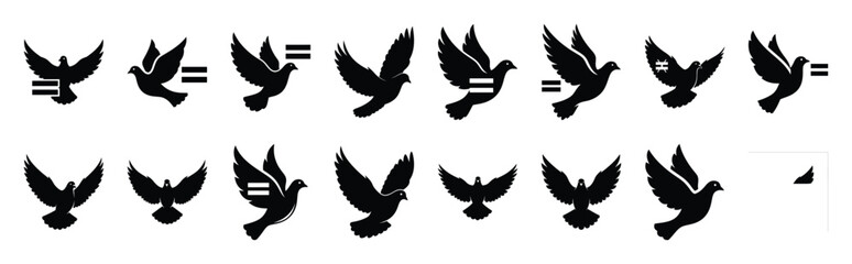Obraz premium First Day of Black History Month equality dove flying silhouette icon set