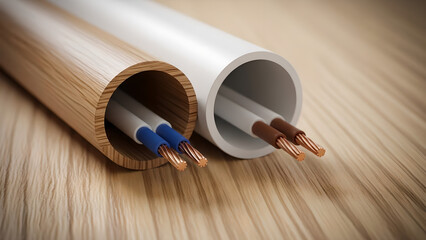 Electrical Wires Cables Conduit Wood Plastic Installation Background