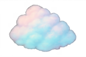 Fluffy pink and blue pastel cloud on transparent background
