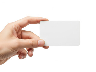 Obraz premium Hand holding blank business card isolated on transparent background