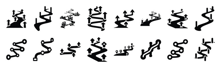 First Day of Black History Month heritage timeline path silhouette icon set