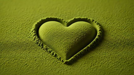 Green Matcha Powder Heart Shape Texture