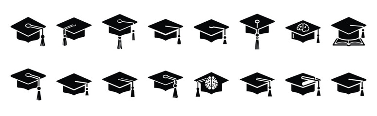 First Day of Black History Month knowledge graduation cap silhouette icon set