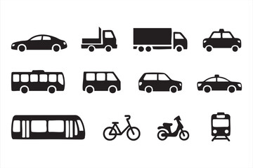 Fototapeta premium Vehicle Transport Icons for Navigation, Booking, and Transit Platforms