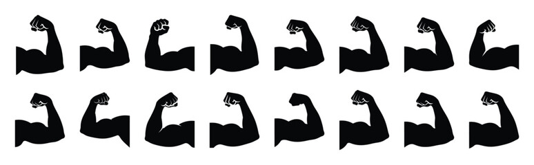 First Day of Black History Month strength raised arm silhouette icon set