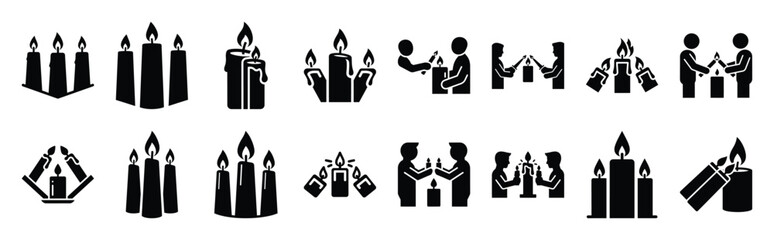 First Day of Black History Month unity candle light silhouette icon set