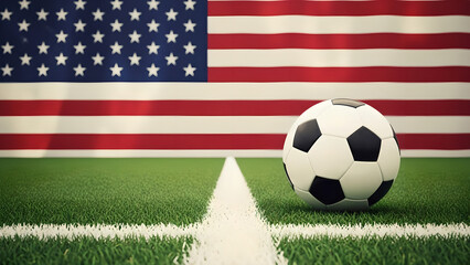 USA Flag Soccer Ball Green Grass White Line