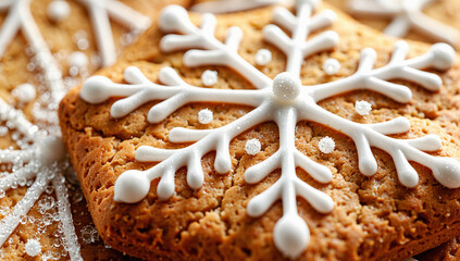 Close-up of Snowflake Decorated Gingerbread Cookie