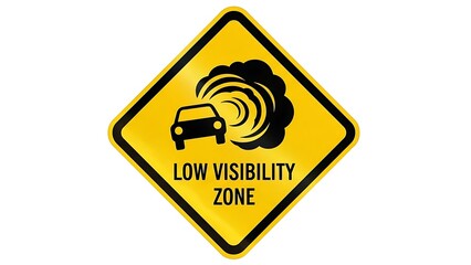Low visibility zone warning sign for hazardous road conditions