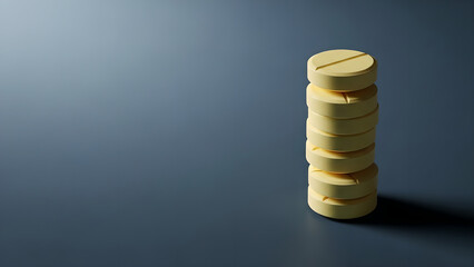 Yellow Pills Stack Medicine Healthcare Blue Background