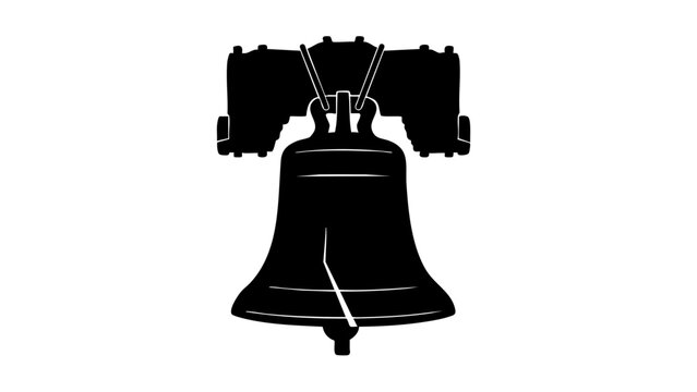 A simple black and white image of the Liberty Bell. The bell's iconic shape is prominently displayed.