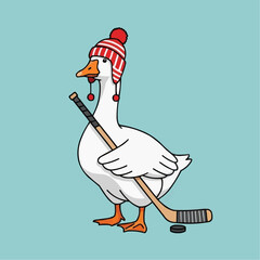 Funny goose ice hockey player 