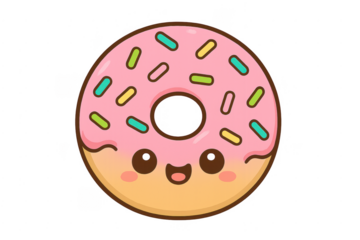Cute pink donut character smiling transparent background