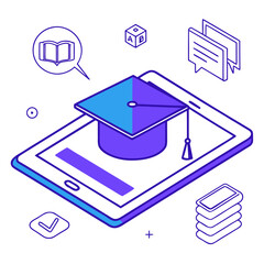 Futuristic E-Learning Vector Illustration &ndash; Digital Education and Online Learning Concept