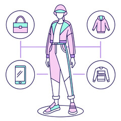 AI Fashion Vector Illustration &ndash; Virtual Styling and Digital Clothing Concept