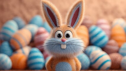 Cute easter bunny with colorful eggs for festive celebration design
