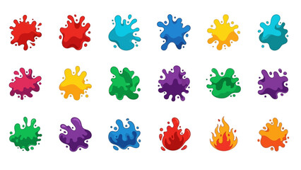 Colorful paint splatters on white.