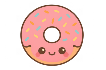 Cute kawaii donut character with pink frosting and sprinkles