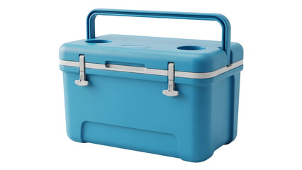 Blue Portable Plastic Ice Chest with Cup Holders, Isolated on White Background
