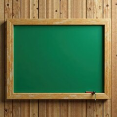 Empty green chalkboard; wooden frame, blank surface, education, design, vintage
