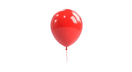 A shiny red balloon floats against a stark black background, with tied string