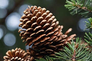 pine cones on a branch.