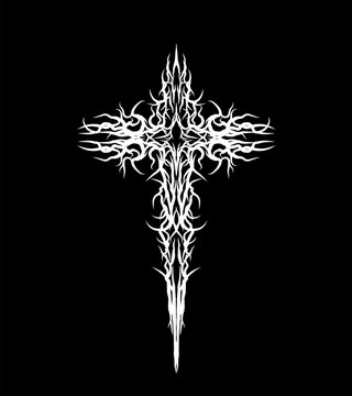 cyber sigil cross intricate ornamental patterns, neo tribal abstract symmetrical shapes vector hand drawn	