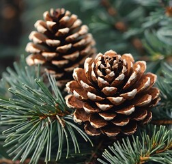 pine cones on a branch.