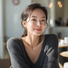 감성적인 카페에서의 한국 여성 라이프스타일 초상