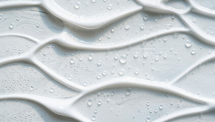 Close-up of Wavy White Textured Surface with Water Droplets
