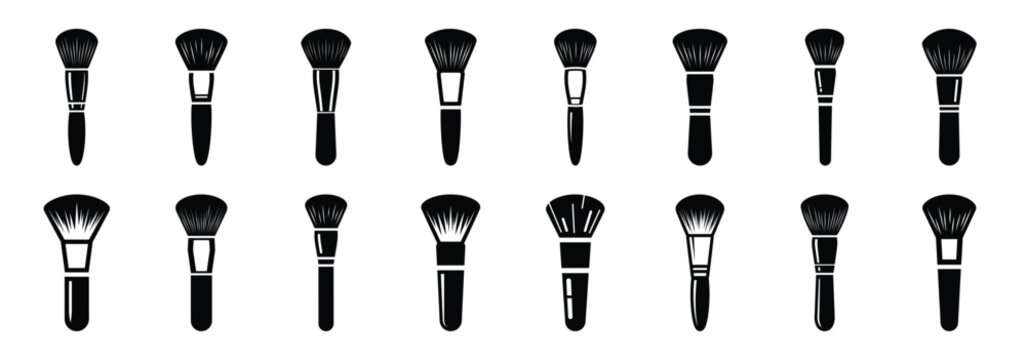 makeup brush silhouette icon set