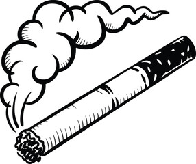 Smoking Cigar with Thick Smoke Line Art Illustration.