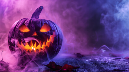 Creepy Halloween decoration with evil pumpkin and space for design, spooky designs or seasonal advertising content